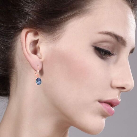18K Rose Gold 925 with 4.00 Cttw Cassiopeia Mystic Topaz Oval Leverback Earrings